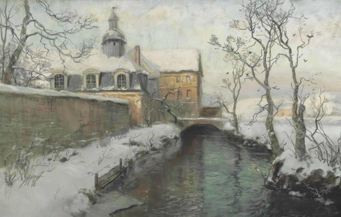 1332x850 Wallpaper Winter, Winter, Frits Thaulov, Frits Thaulow, Norwegian landscape painter, Norwegian Impressionist painter image for desktop, section живопись