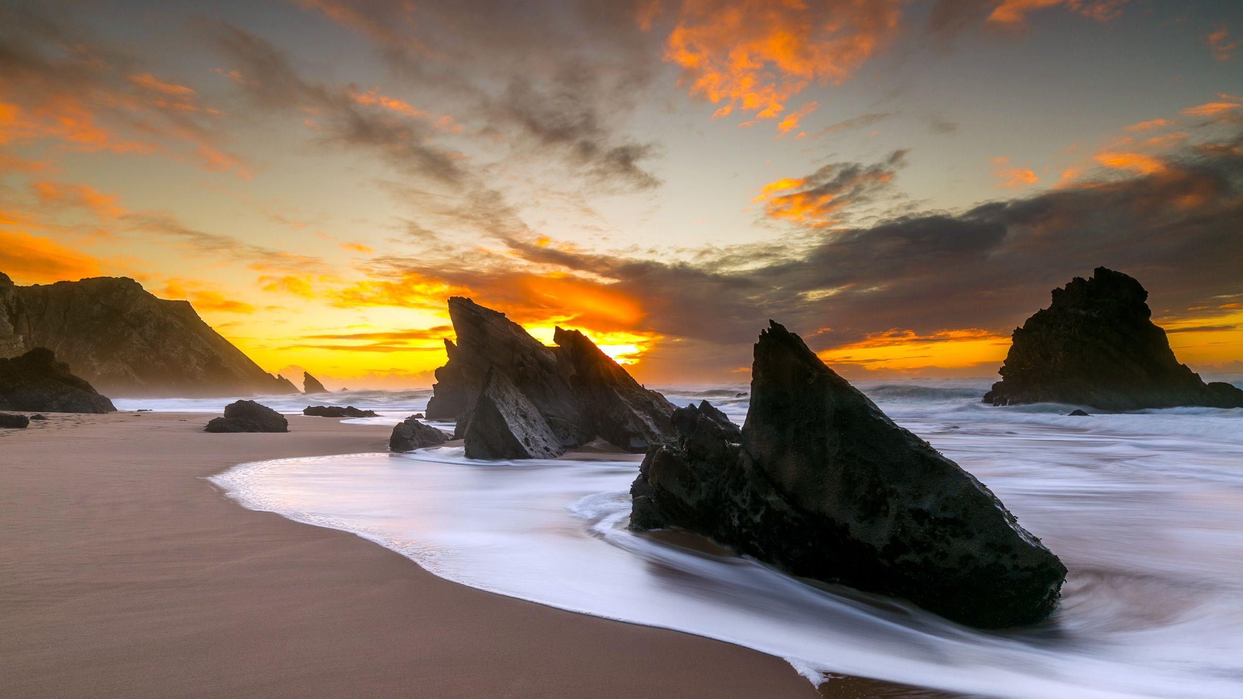 2560x1440 Large Rocks On Beach Shore 1440P Resolution HD 4k Wallpaper, Image, Background, Photo and Picture