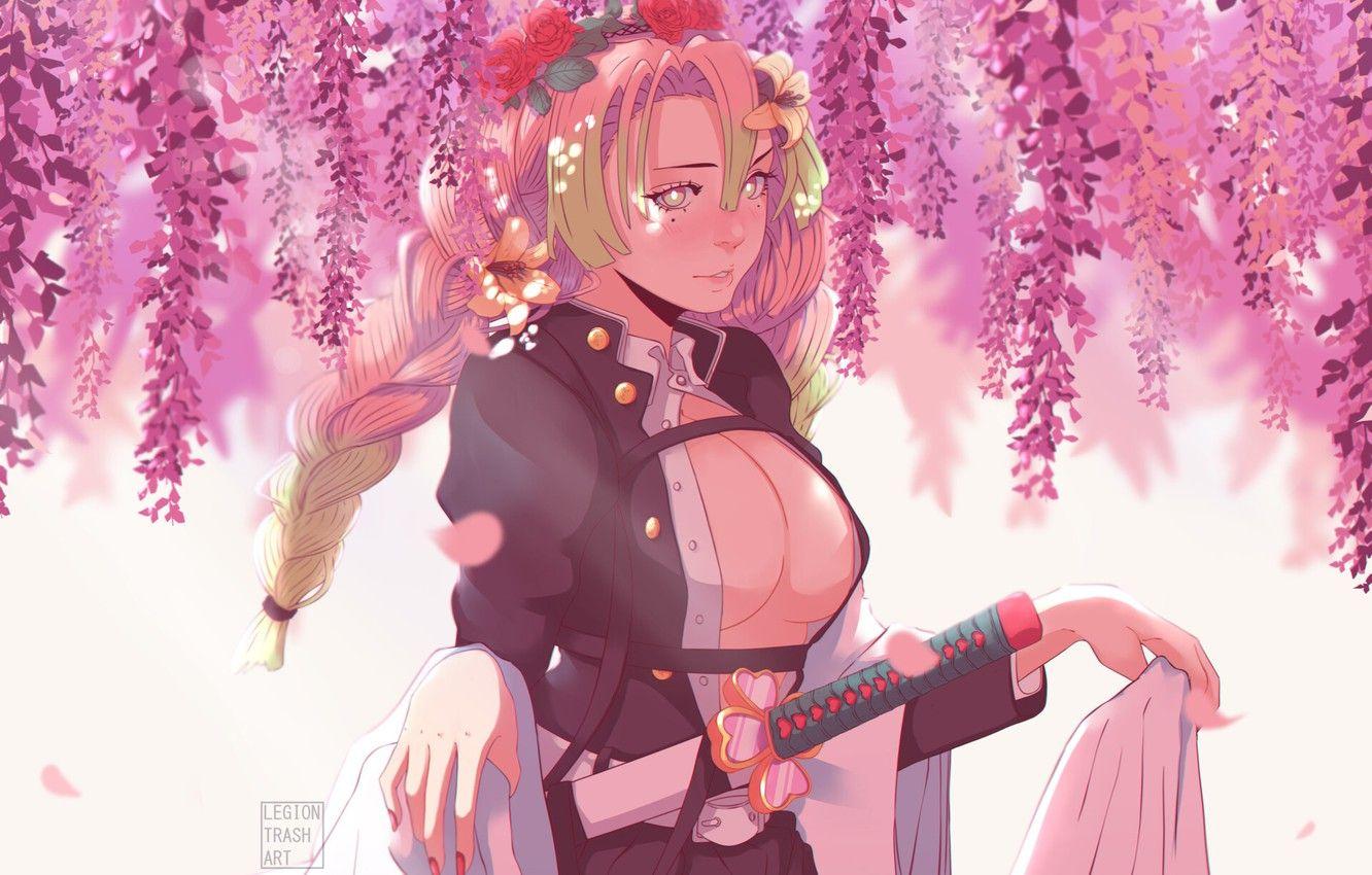 1332x850 Wallpaper Samurai, Fantasy, Katana, Samurai, Illustration, Athena, Lanterns, Characters, Characters, Illustration, Aesthetics, Aesthetics, Oni, They, Kimetsu no Yaiba, Mika Vas image for desktop, section прочее