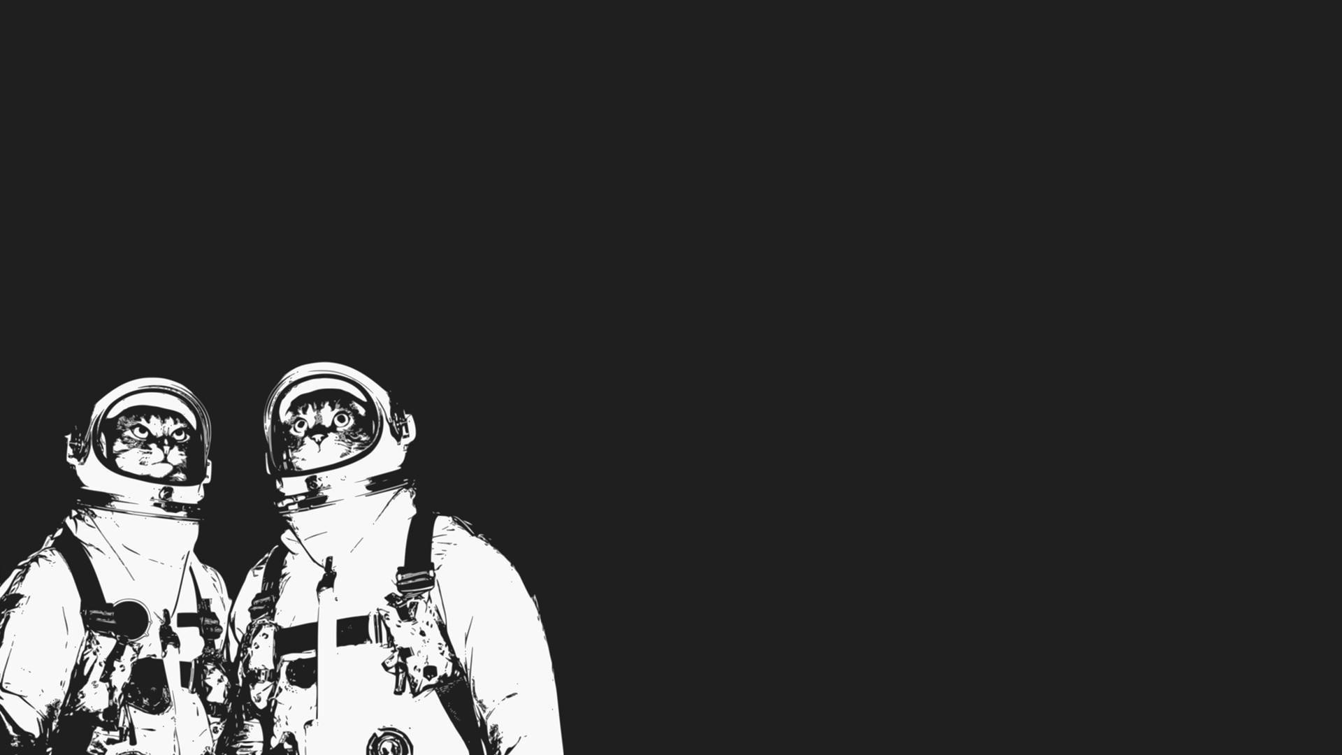 1920x1080 Minimalistic cats space suit simple background wallpaper