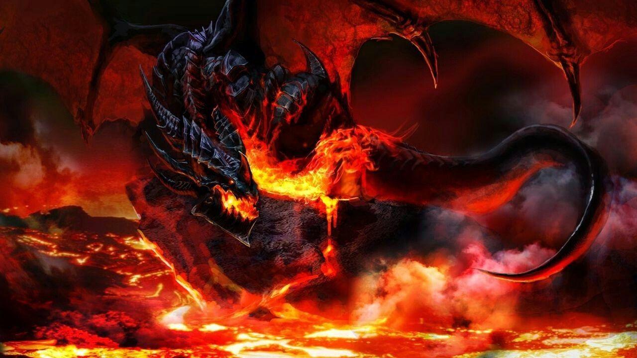 1280x720 Hellish dragon. Creatures. Dragons and