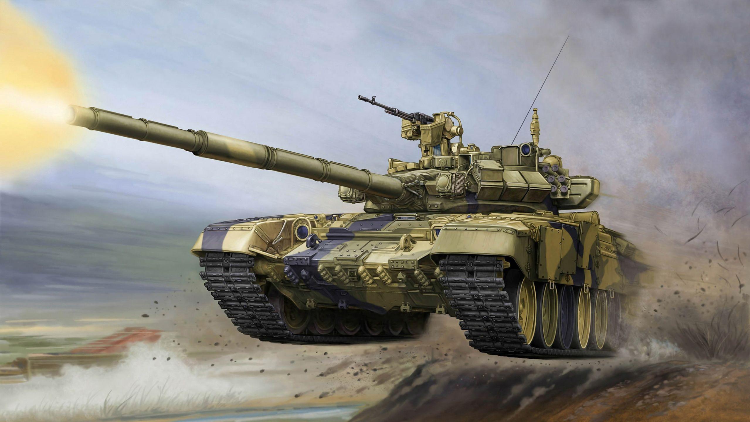 2558x1439 Picture Army Tanks T 90 Painting Art Firing 2558x1439