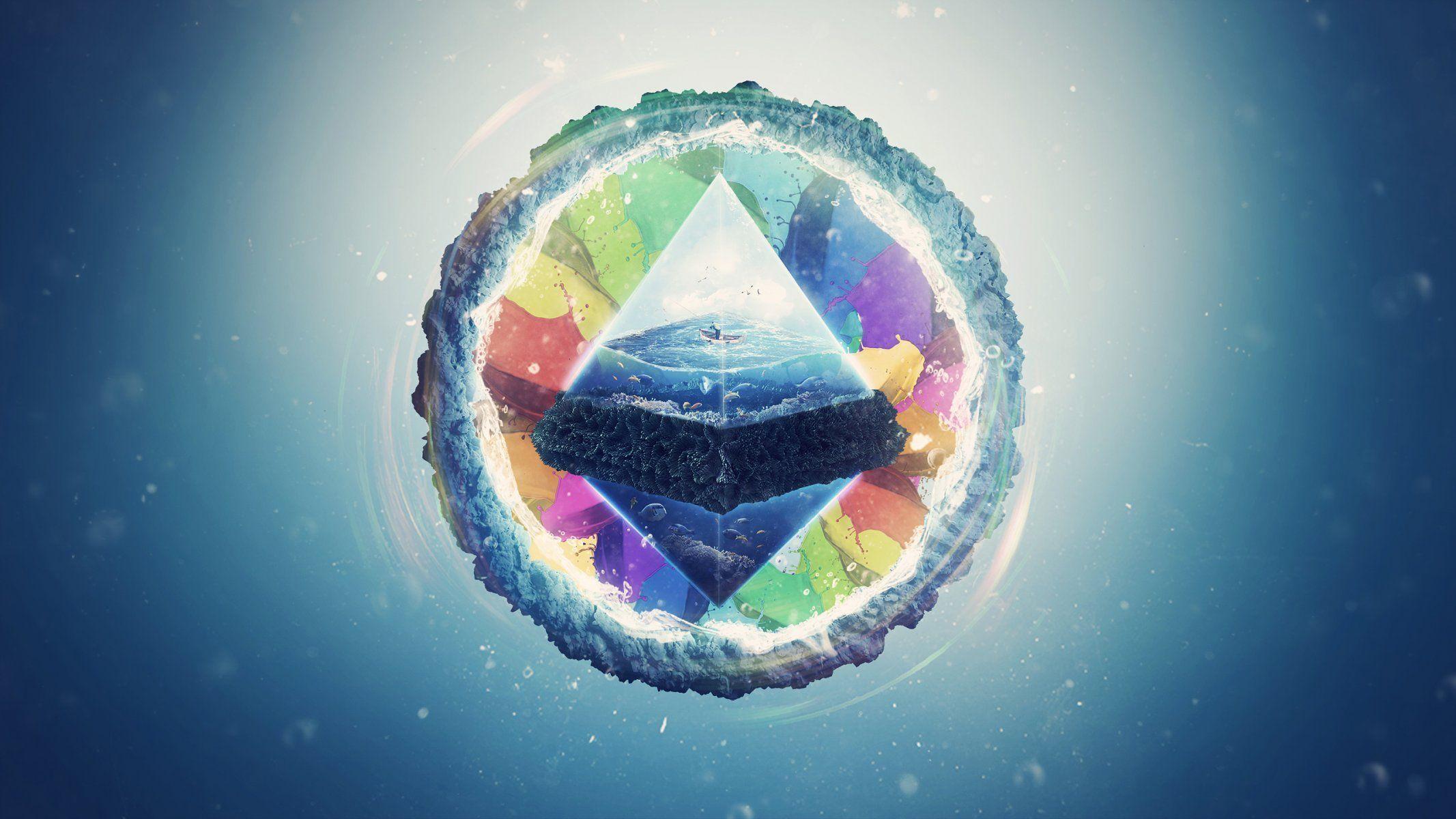 2133x1200 journey the seas of life abstract circle pyramid lacza HD wallpaper