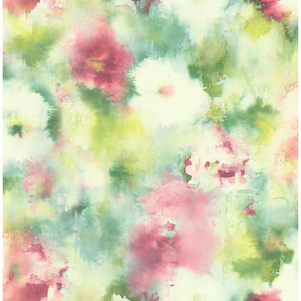 1000x1000 Seabrook Designs Watercolor Bloom Hot Pink, Lime Green, And Off White Floral Wallpaper AH40901 Home Depot