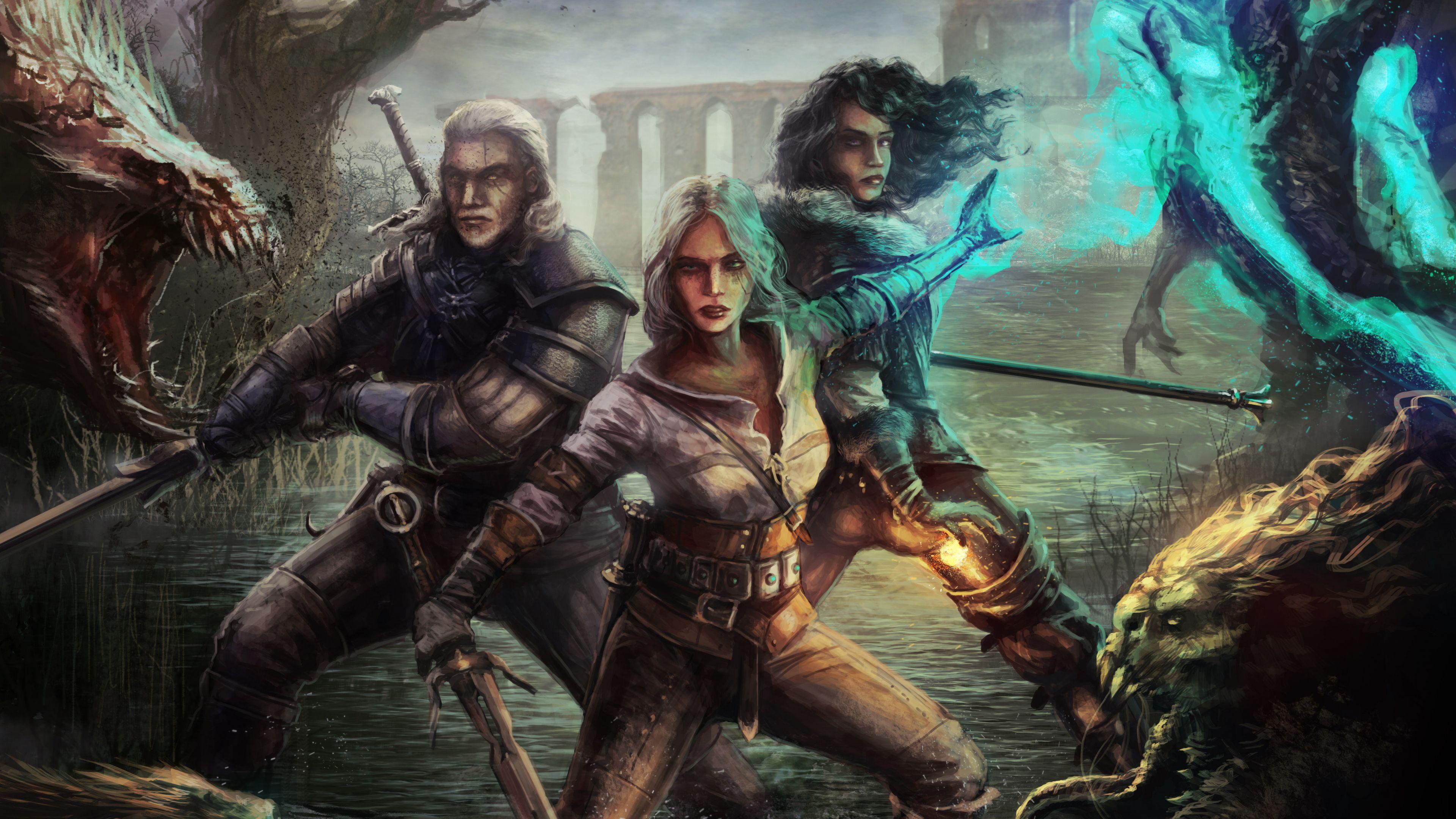 3840x2160 Desktop Wallpaper The Witcher 3: Wild Hunt, Geralt Yen And Ciri, Art, HD Image, Picture, Background, 53e574