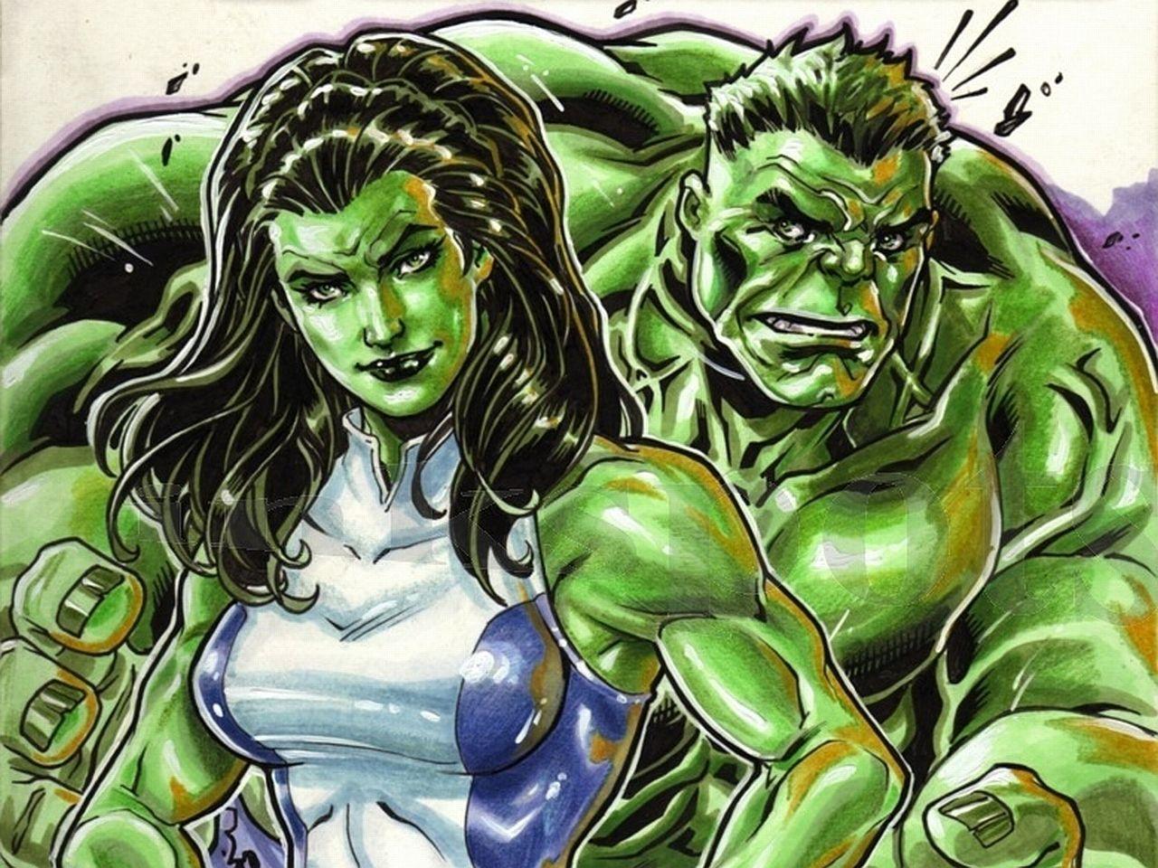 1280x960 She Hulk And The Hulk Wallpaper