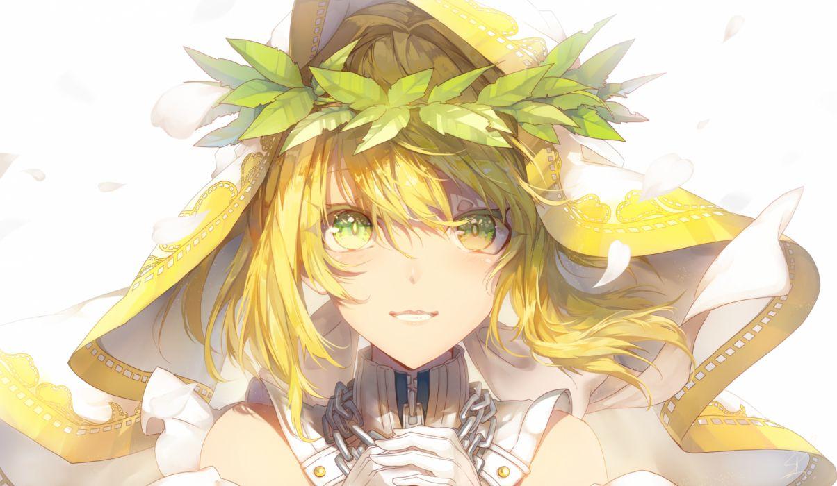 1204x700 Blonde hair chain close fate grand order fate (series) gloves green eyes headdress nero claudius (bride) nero claudius (fate) saihate wallpaperx1337