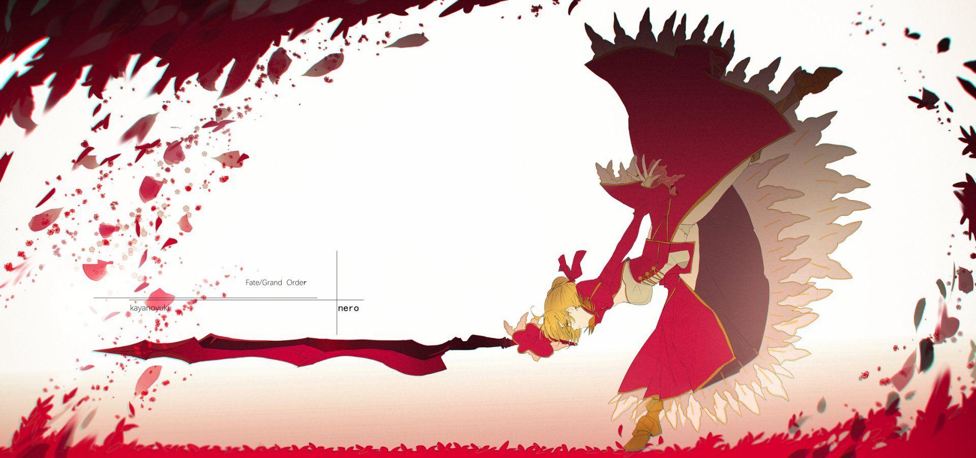 1920x902 Anime Fate Extra Nero Claudius Saber (Fate Series) Short Hair Blonde Dress Braid Sword Weapon Wallpaper