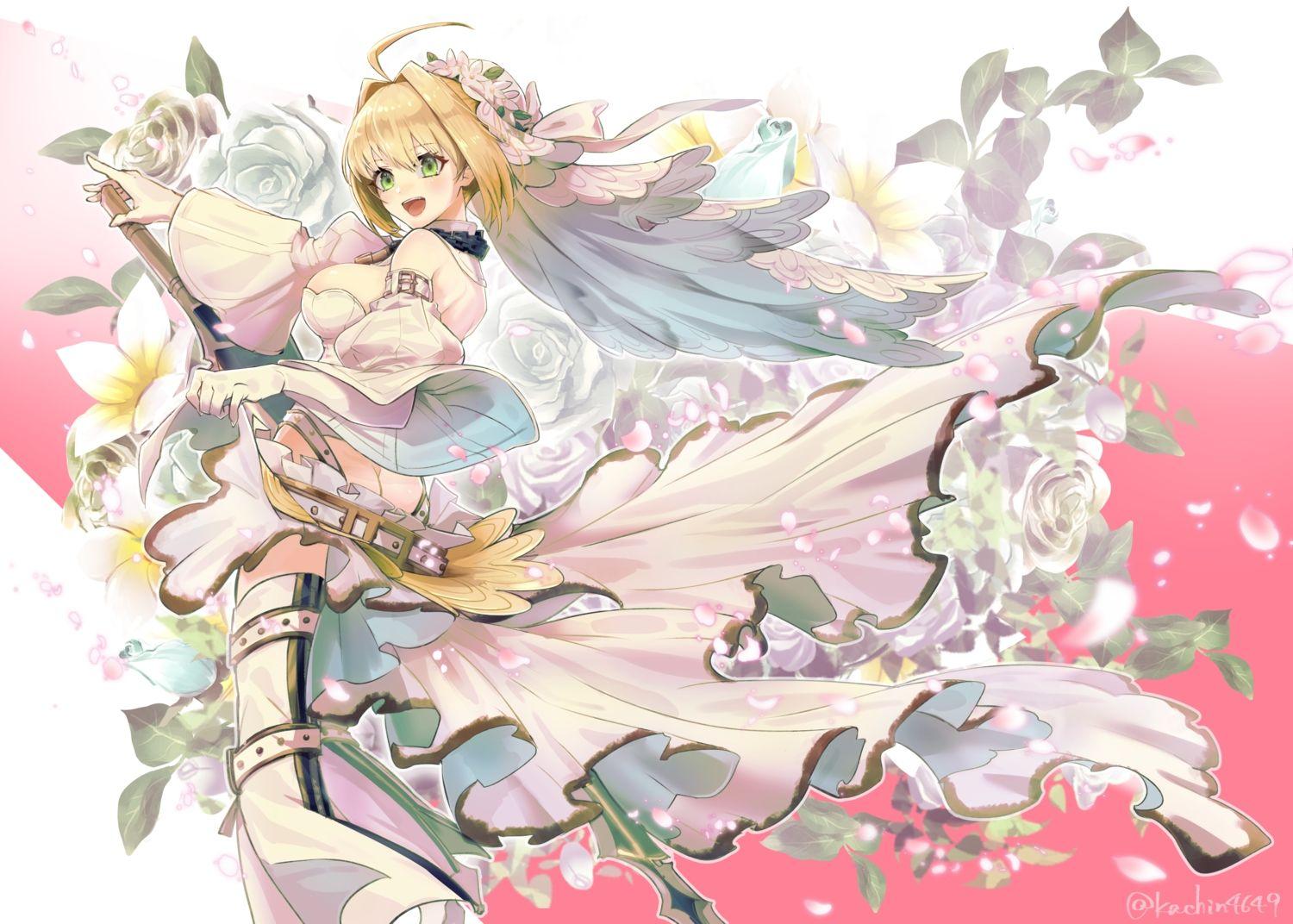 1500x1072 Ass Blonde Hair Fate Grand Order Fate (series) Flowers Green Eyes Kachin Nero Claudius (bride) Nero Claudius (fate) Rose. Konachan.com.com Anime Wallpaper