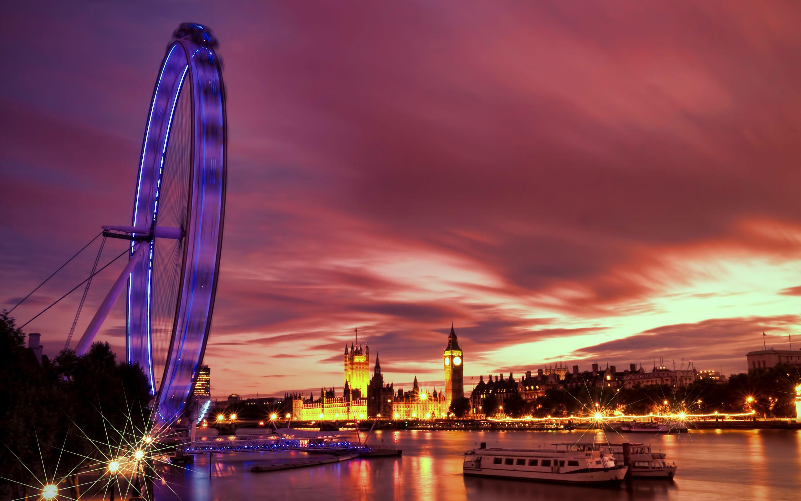 2560x1600 London Ferris Wheel Night Wallpaper