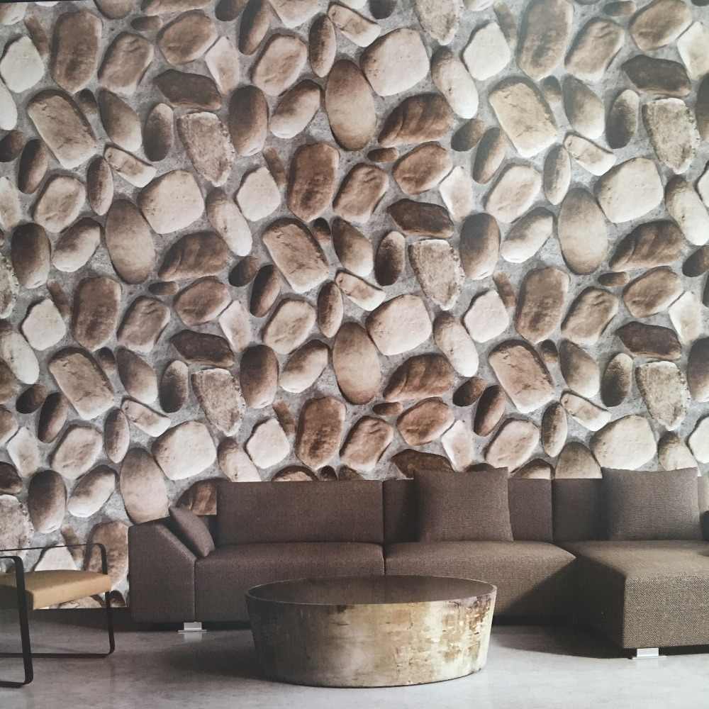 1000x1000 Bacaz Cobblestone 3D Stone Wallpaper Rolls for Restaurant Cafe Sofa Background Decor 3D Wood Wall paper 3D Wallcoverings