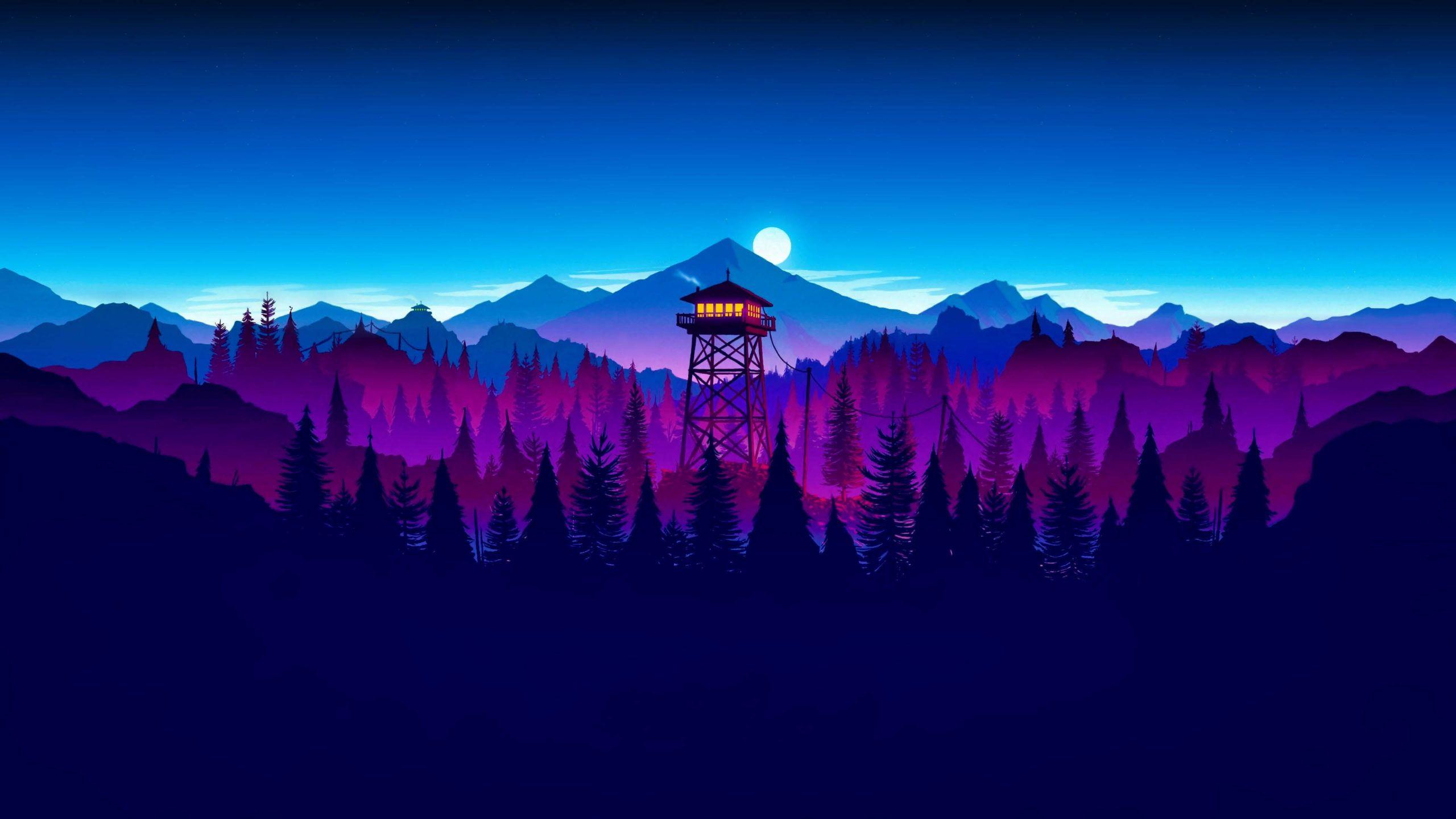 2560x1440 Tower for surveillance of forest fire night nature landscape Wallpaper HD :