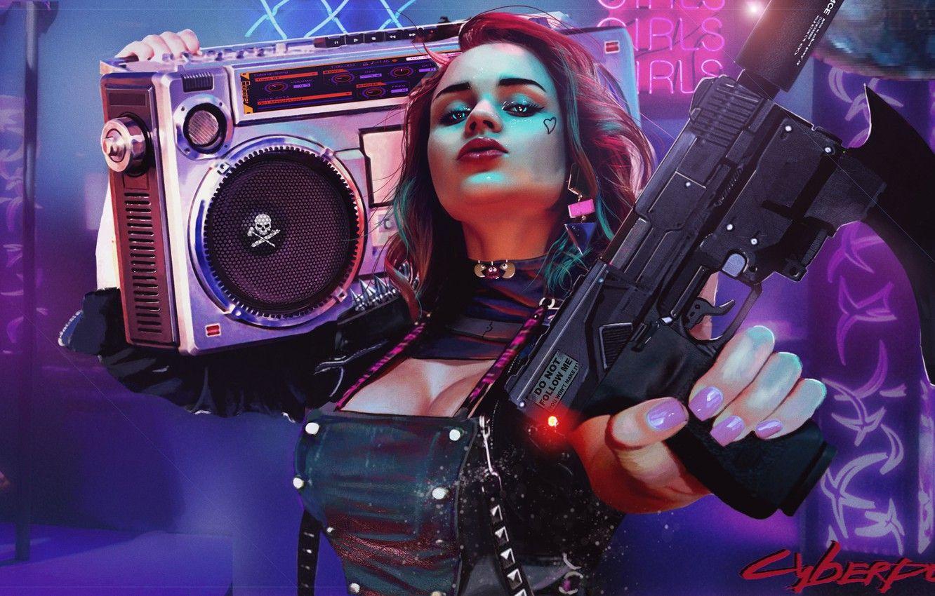1332x850 Wallpaper purple, chest, girl, blue, weapons, background, graphics, Photo, Girls, texture, player, Fiction, Cyber, fantastic, ski fi, cyber punk image for desktop, section фантастика