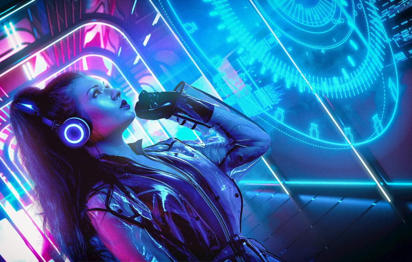 1332x850 Neon Retro Girl Wallpaper