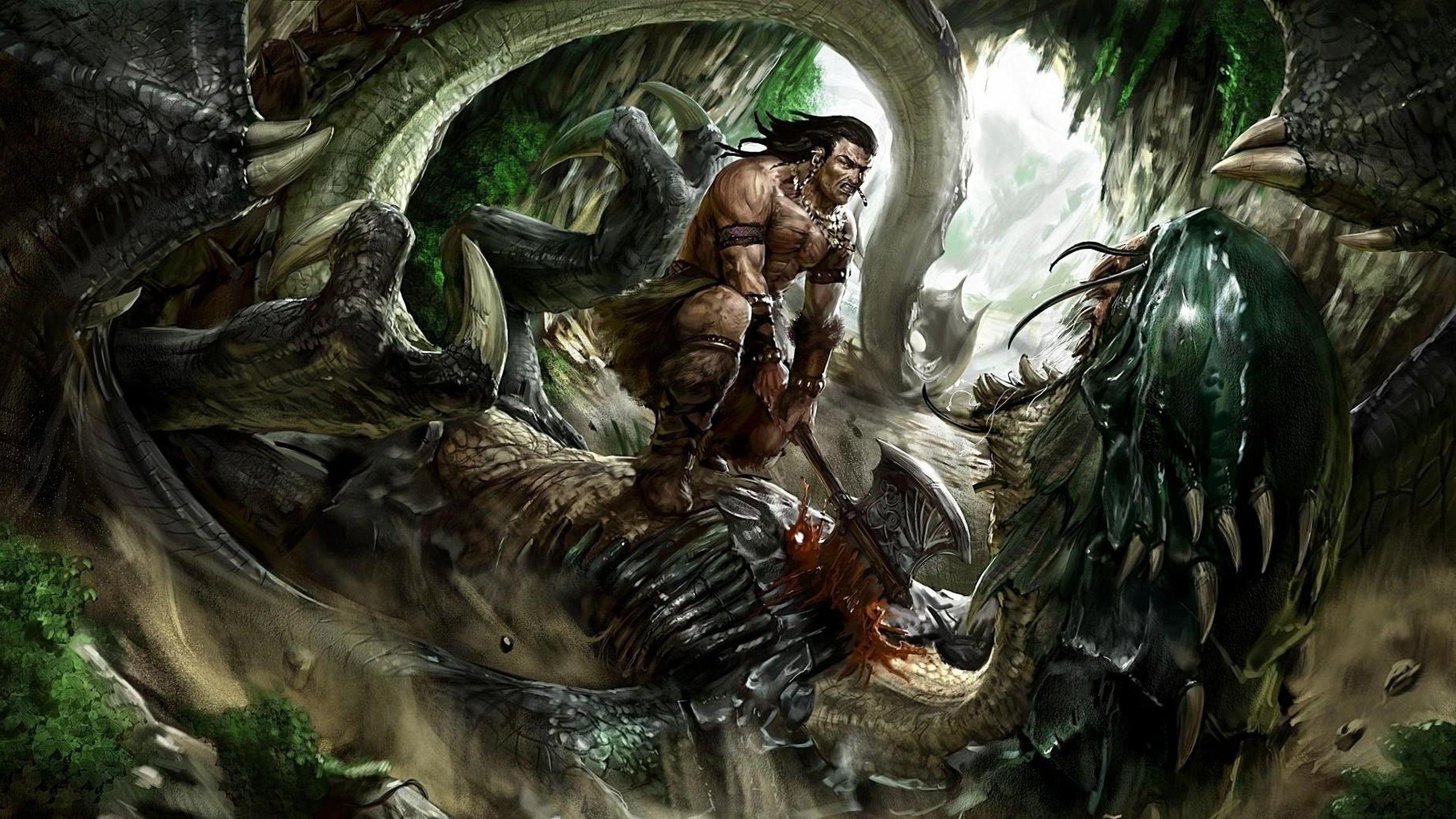 3840x2160 Man warrior dragon battle weapons 62529 3840x2160 UHD Computer
