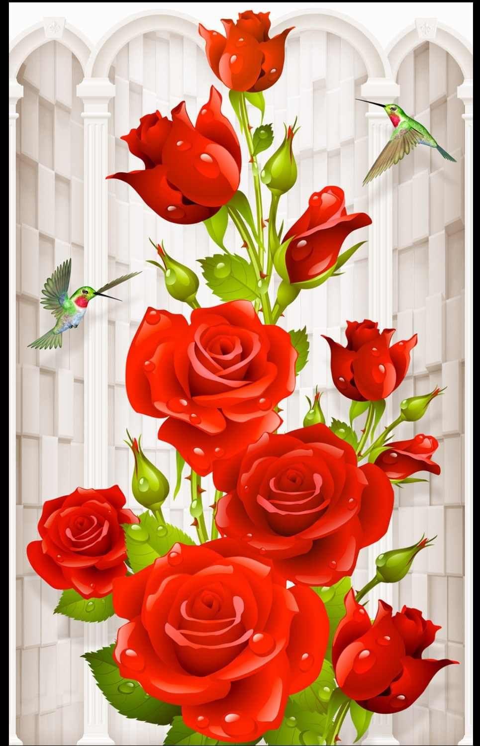 965x1500 Custom Photo Wallpaper 3D European Beautiful Romantic Hummingbird Rose Porch Background Wall Painting Wallpaper