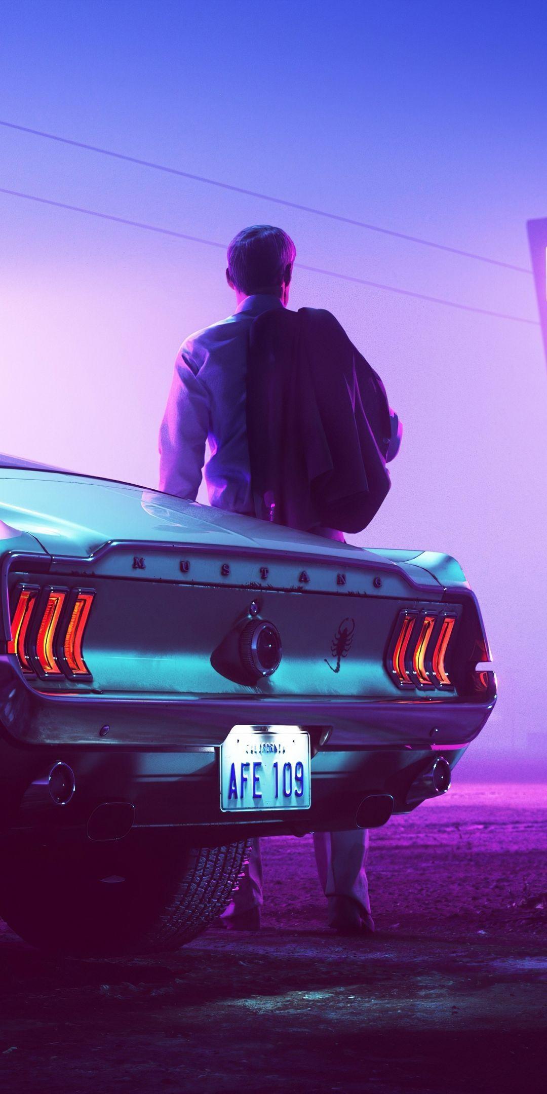 1080x2160 Retrowave, neon, Mustang Driver, art wallpaper. Mustang, Wallpaper, Mustang gt