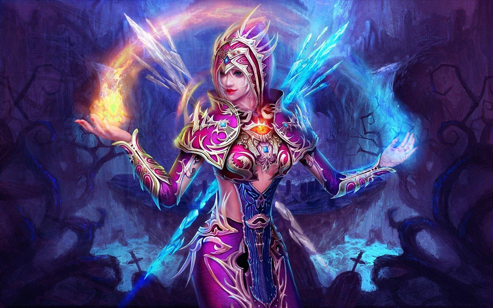 1680x1050 Wallpaper Purple fantasy girl, the magic of Ice and Fire 1680x1050 HD Picture, Image