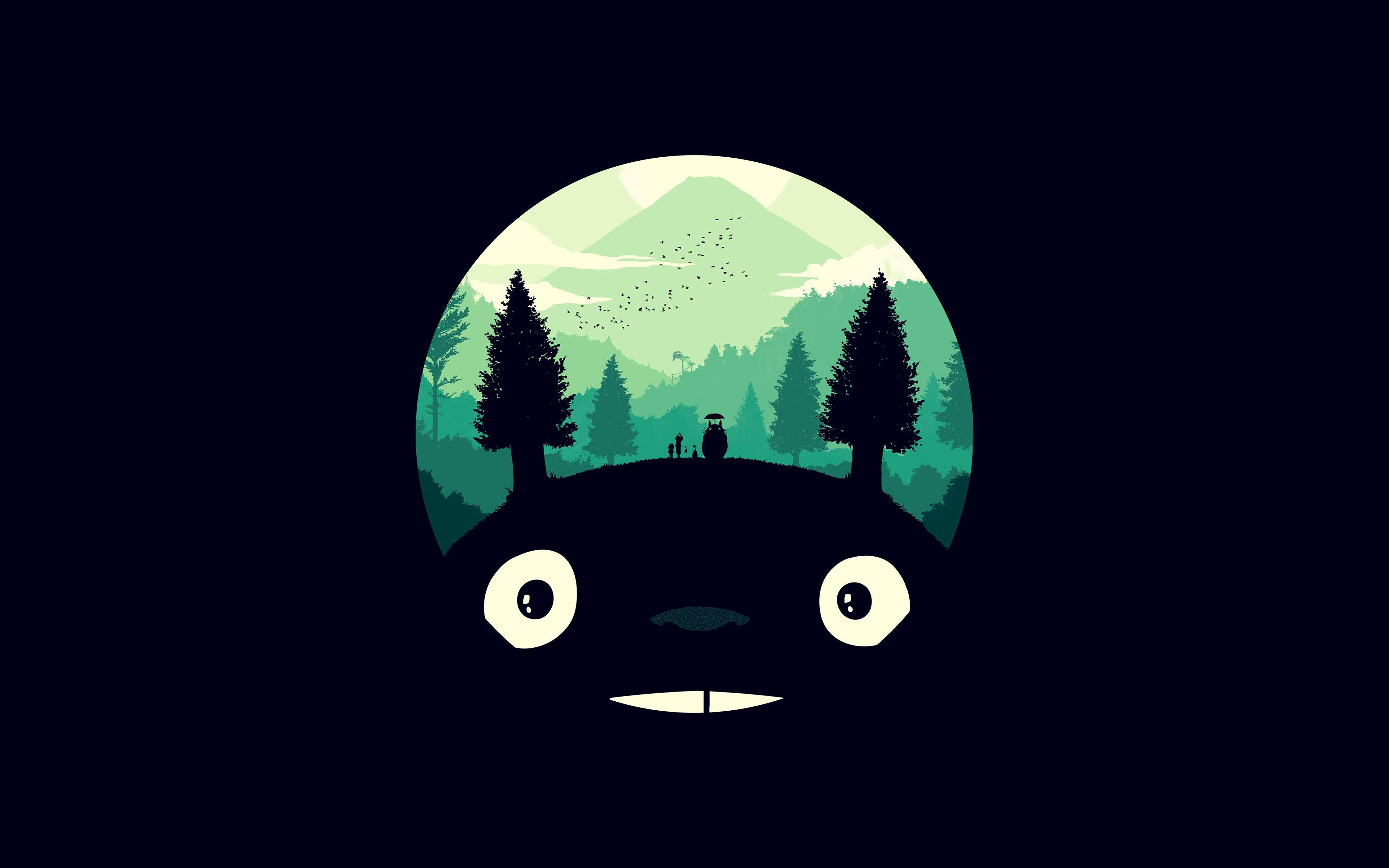 3840x2400 Totoro Art Illust Simple Cute Dark Wallpaper