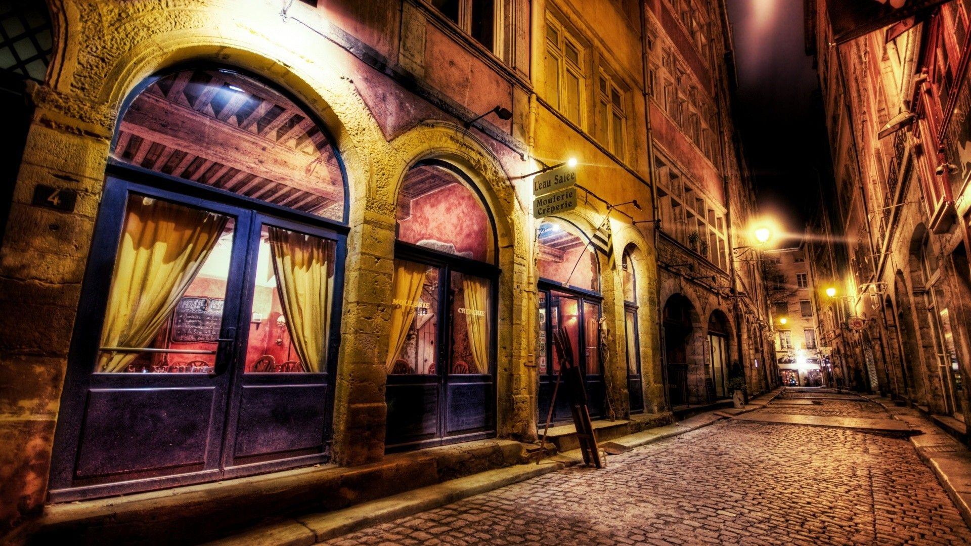 1920x1080 Other: Late Night Side Street Paris Oboi Nochnaja Ulochka City