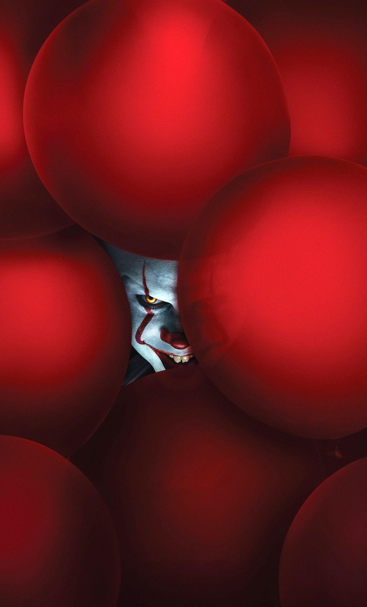 1280x2120 Download IT chapter two, joker behind balloons, clown, Pennywise, 2019 wallpaper, 1280x iPhone 6 Plus