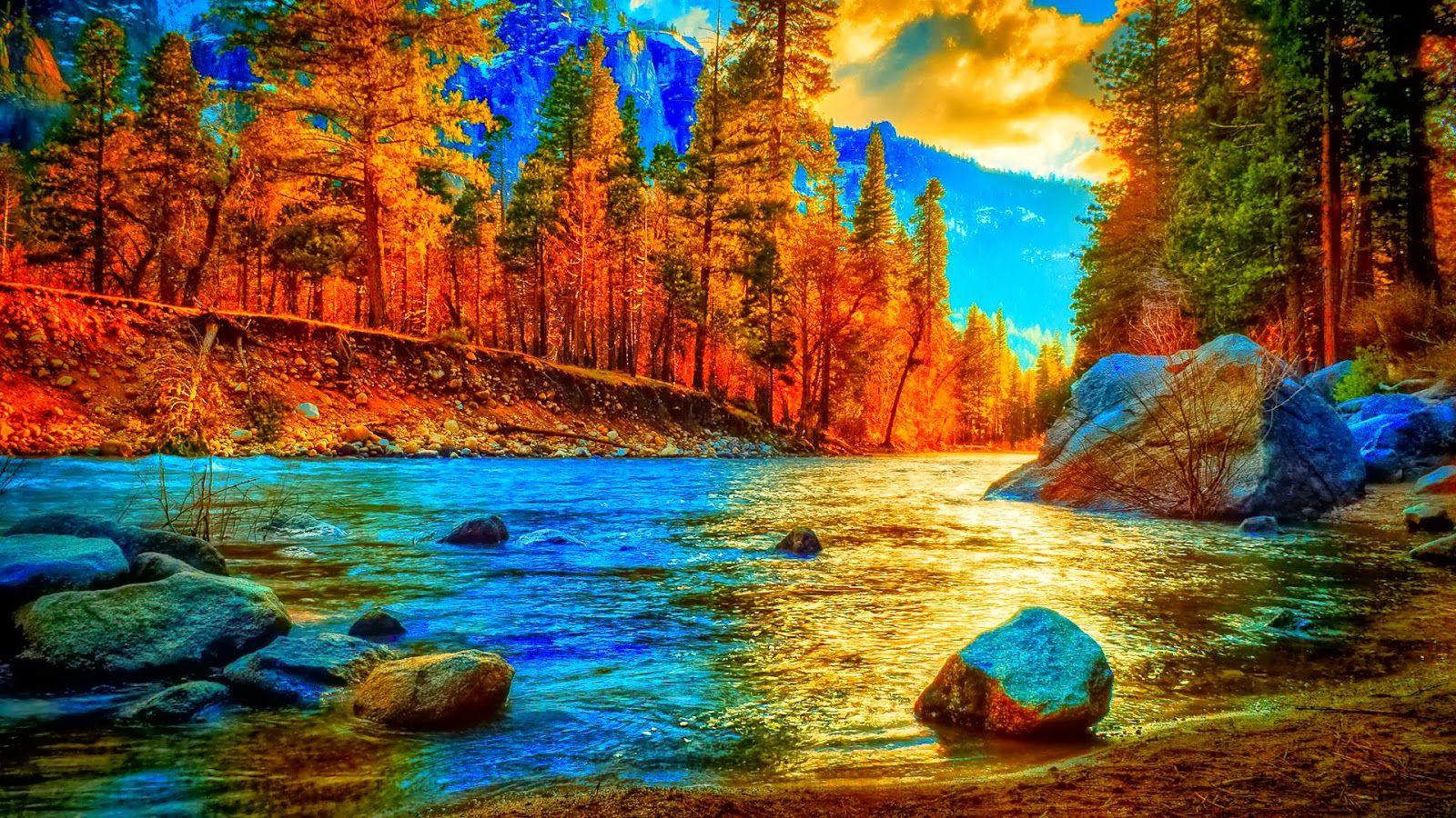 1600x900 Wallpaper Fall River. River Wallpaper, Winter River Wallpaper and Peaceful River Wallpaper