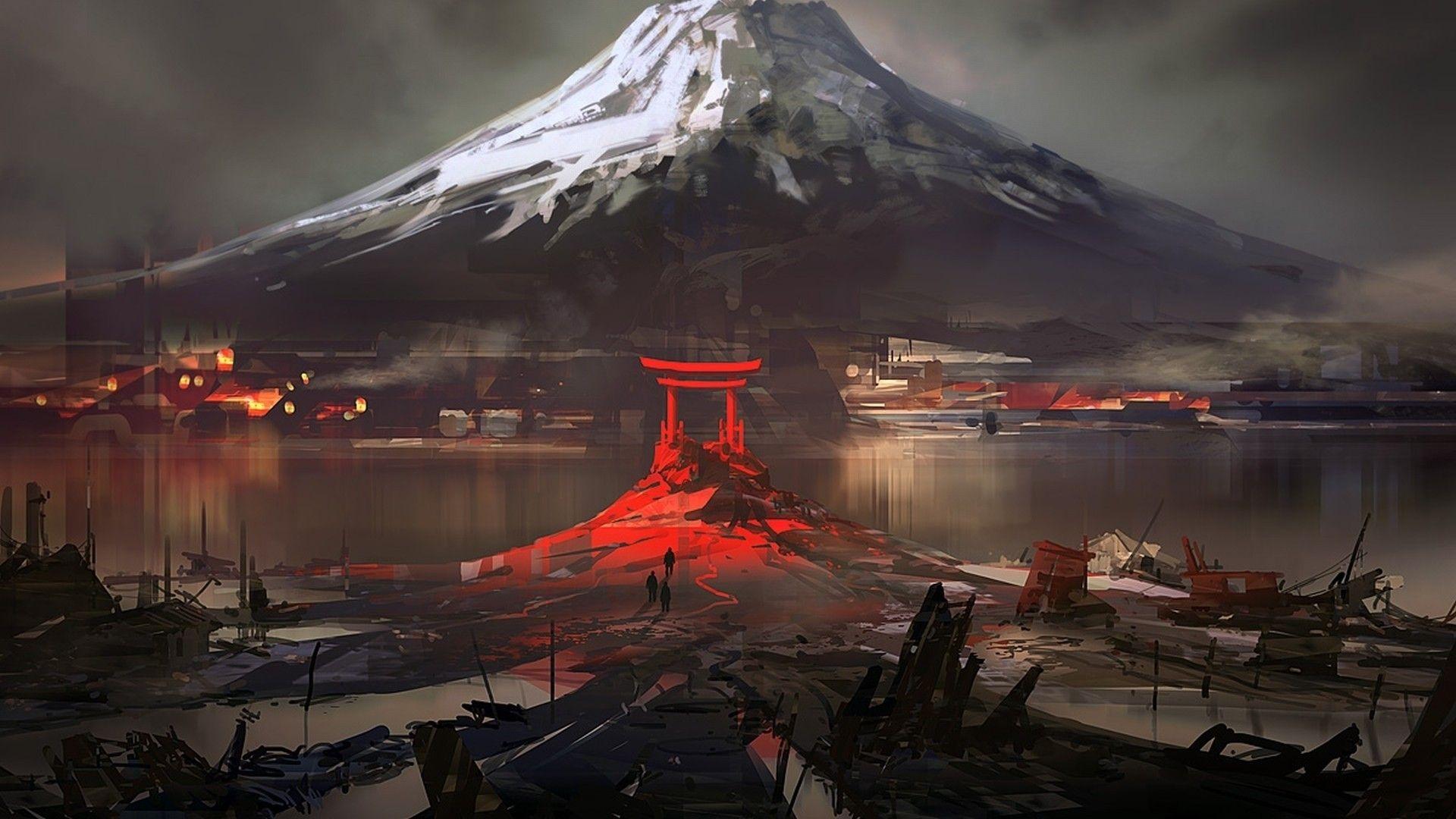 1920x1080 Japan, mount Fuji, digital art .sf.co.ua