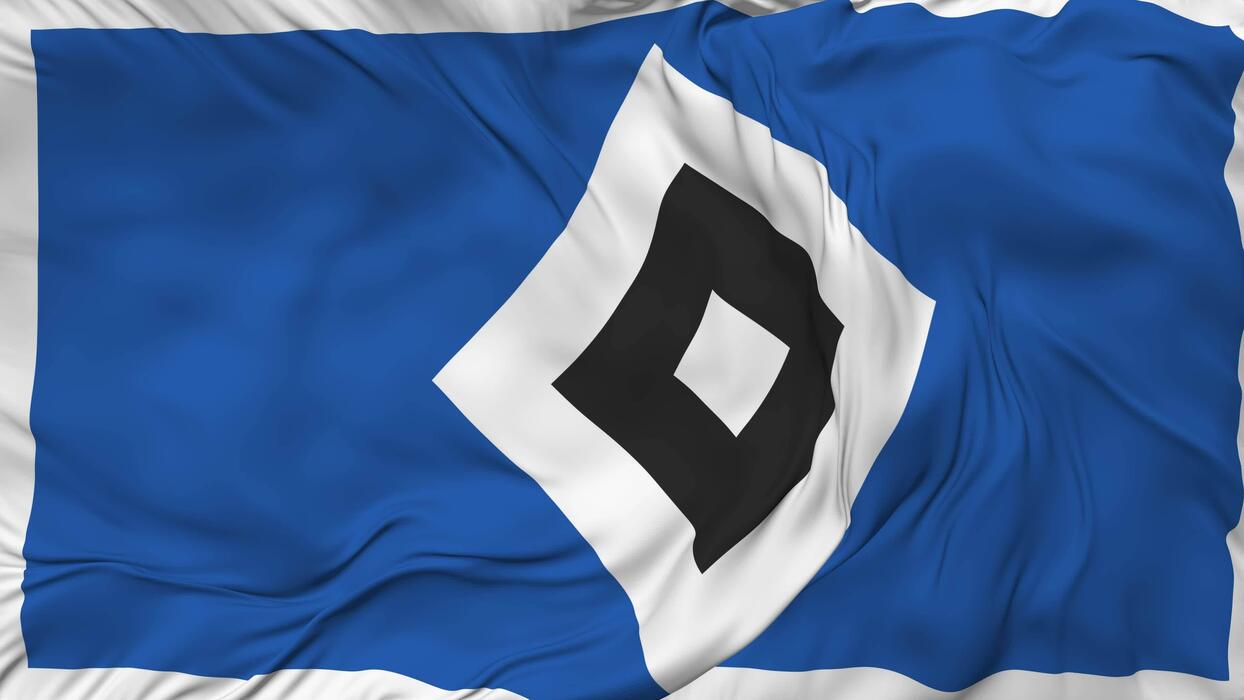 1244x700 Hamburger Sport Verein e V, Hamburger SV Flag Seamless Looping Background, Looped Bump Texture Cloth Waving Slow Motion, 3D Rendering