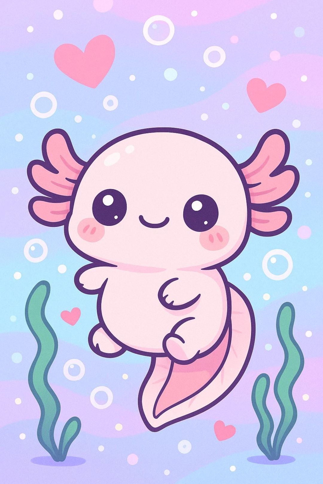 1080x1620 Kawaii Axolotl Phone Wallpaper- Axolotl Wallpaper- Kawaii Wallpaper