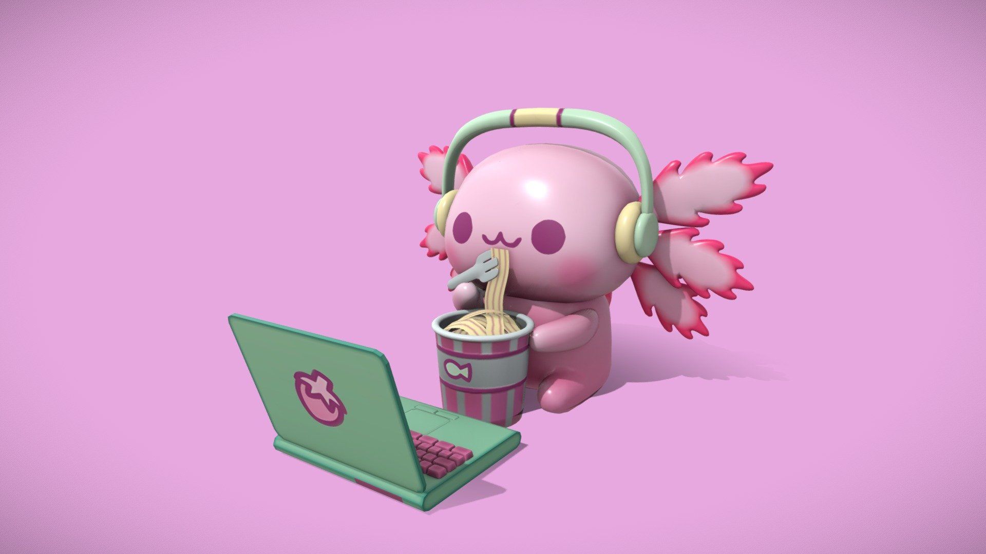 1920x1080 Cute axolotl model by Fail Brain [44ad69f]