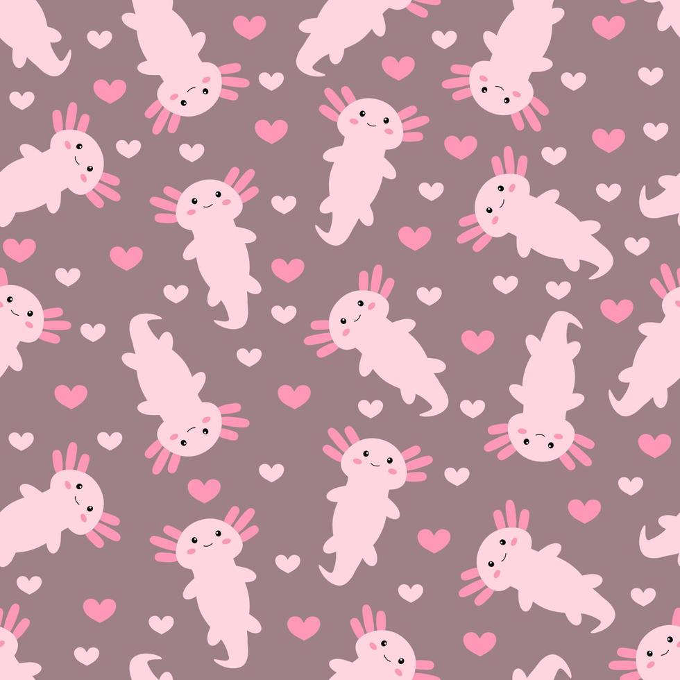 980x980 Cute cartoon axolotl. Seamless pattern