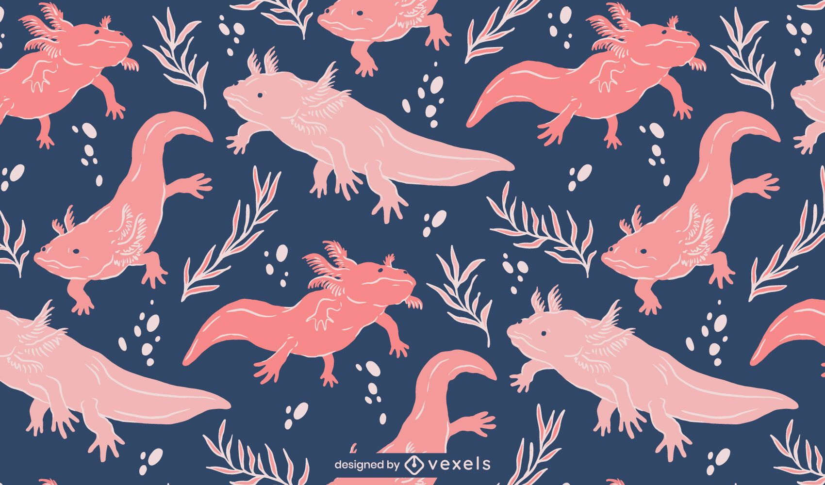 1700x1000 Axolotls Floating In Water Pattern Design Vector Download