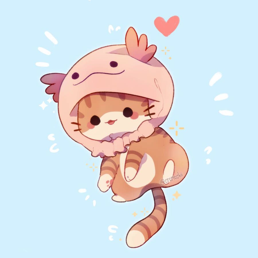 900x900 Kitten With Axolotl Hat Wallpaper