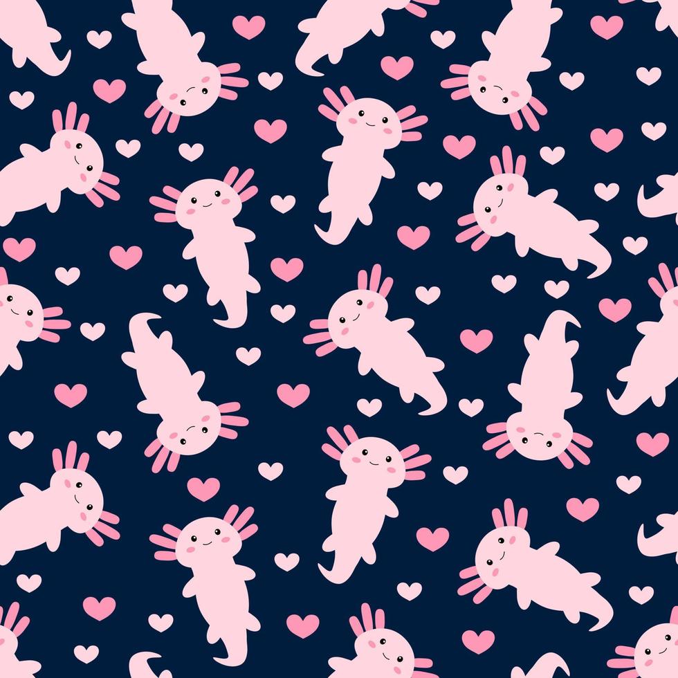 980x980 Cute cartoon axolotl. Seamless pattern. Vector