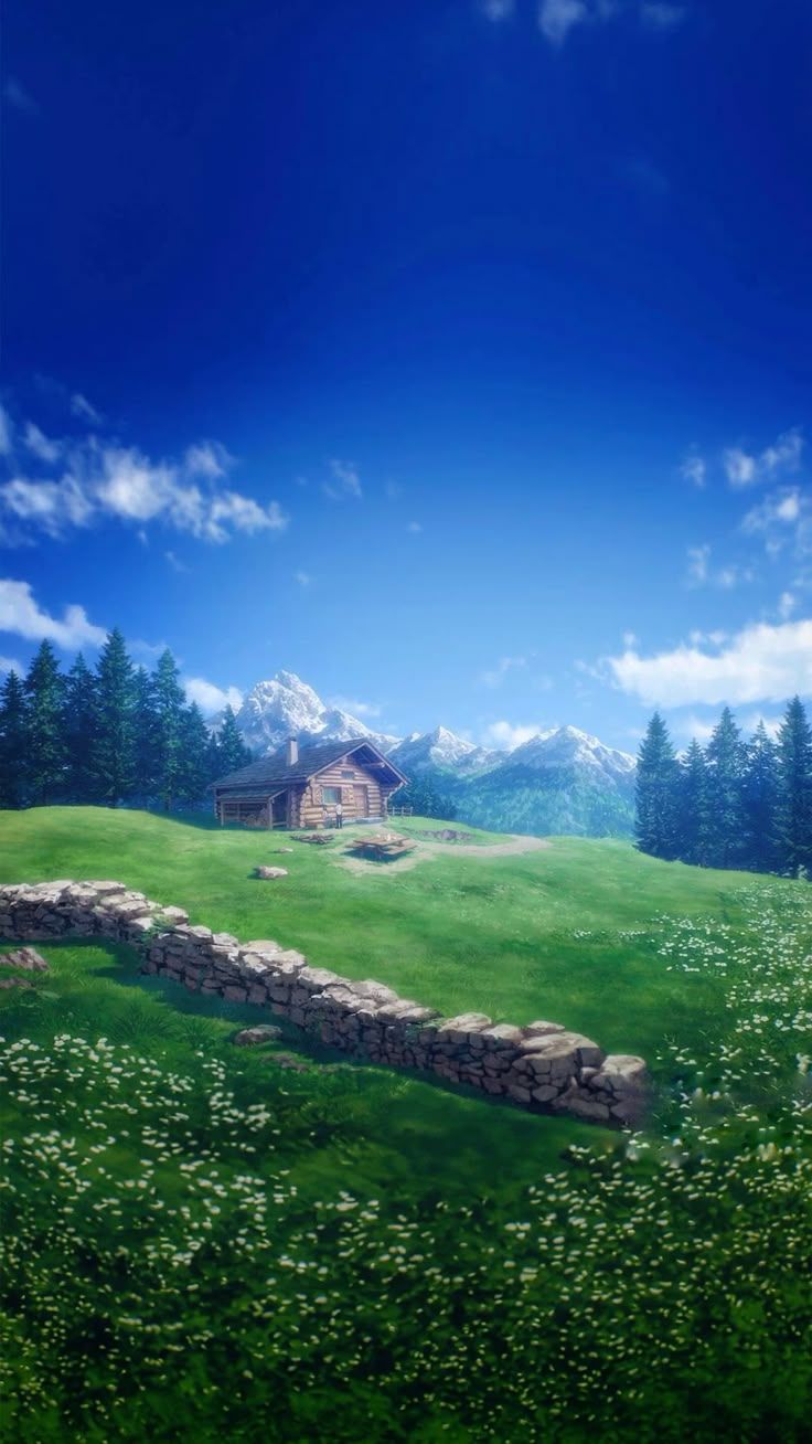 736x1308 Attack on Titan painting of a house in the middle of a g