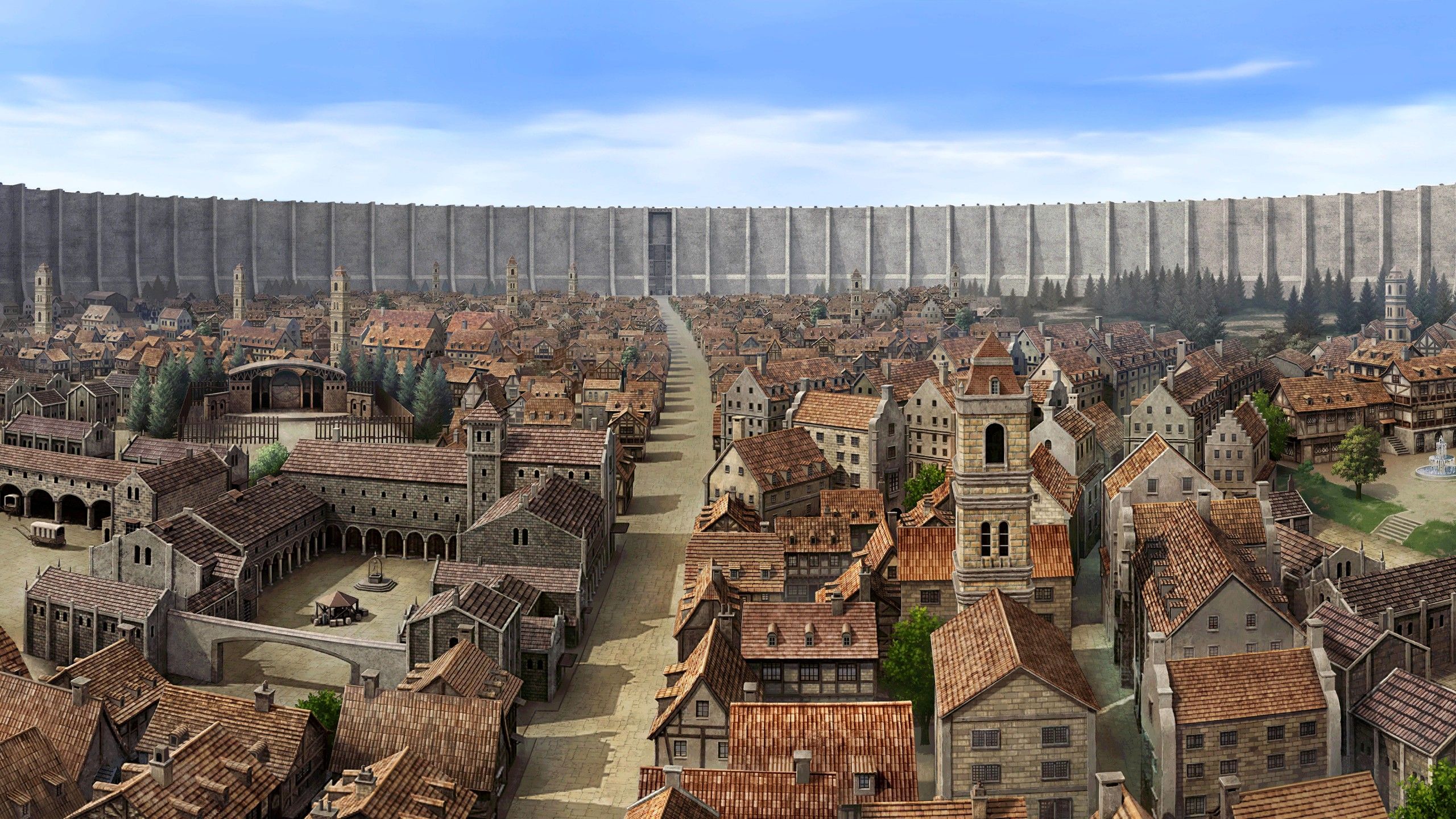 2560x1440 Anime Village 4K 5K Attack On Titan Wallpaper