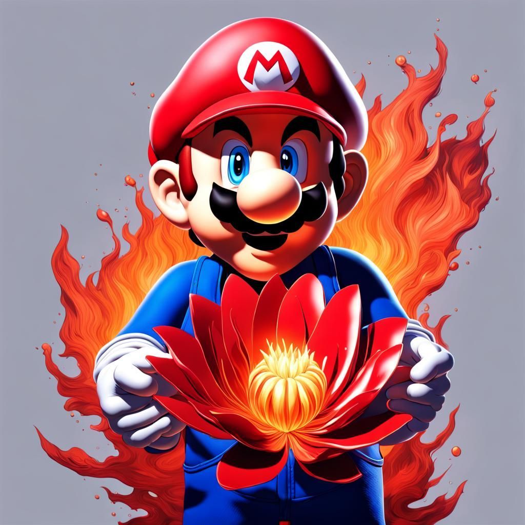 1024x1024 Mario Holding a Fire Flower with Fire Flower: Hyperr