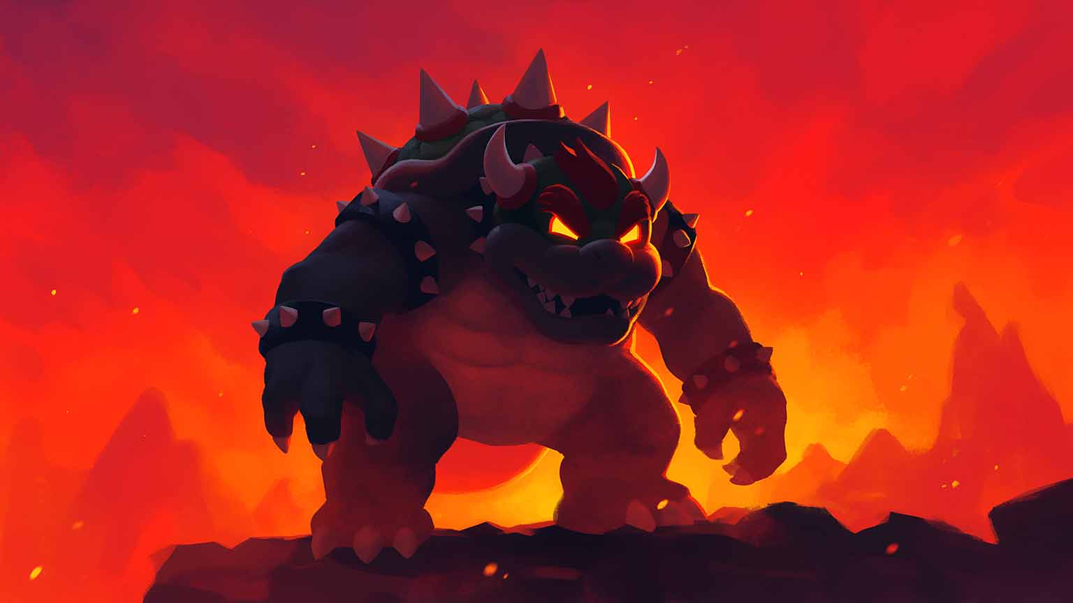 1536x864 Super Mario Bowser Dark Silhouette Orange Fire Wallpaper 4k