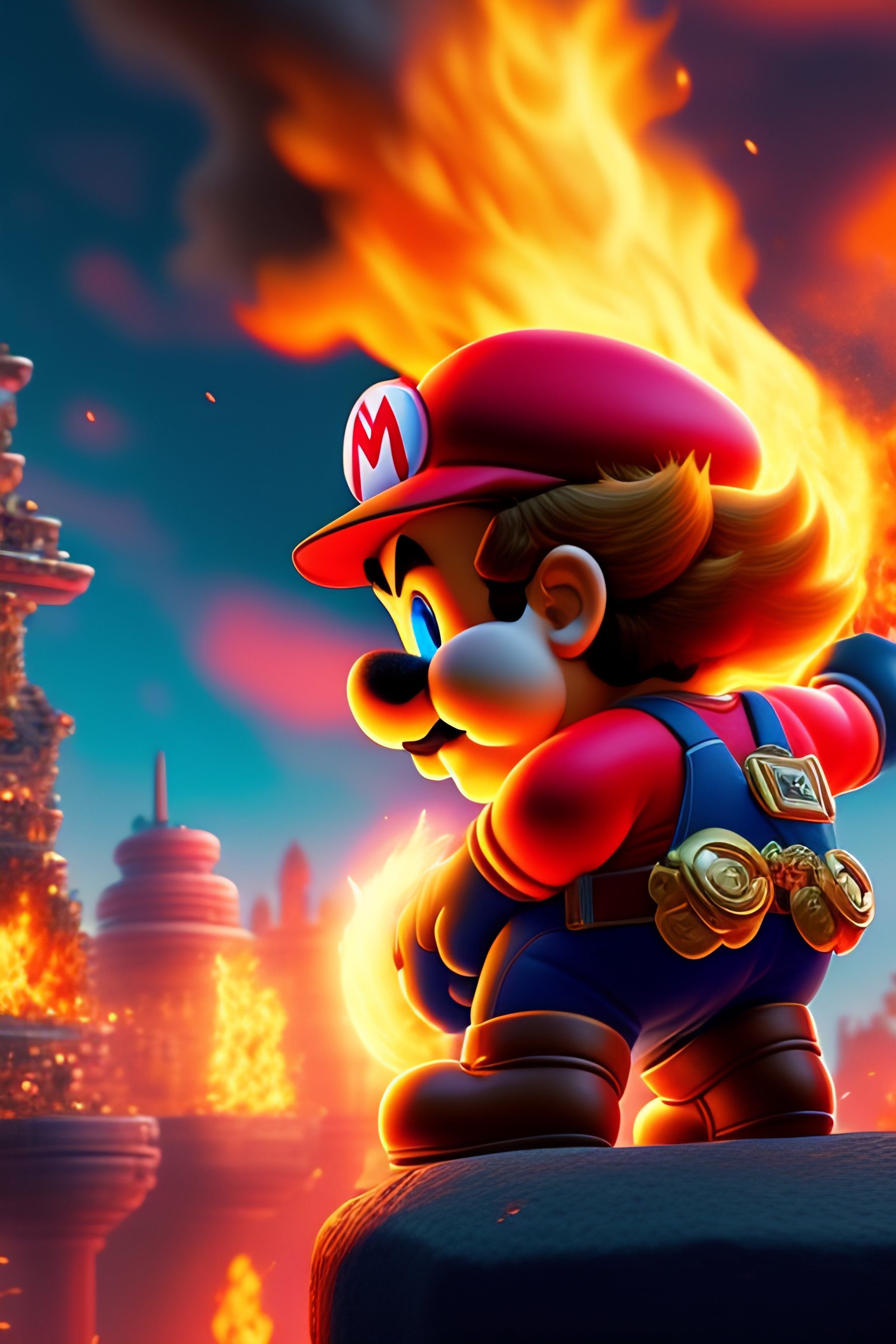 2048x3072 Lexica Detailed, High Resolution, HD, UHD, 8K, Super Detailed Mario Bross destroying a burning city