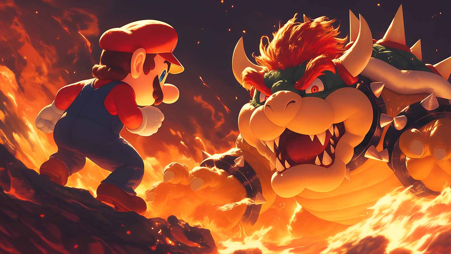 1536x864 Super Mario vs Bowser Fire Desktop Wallpaper Wallpaper 4k
