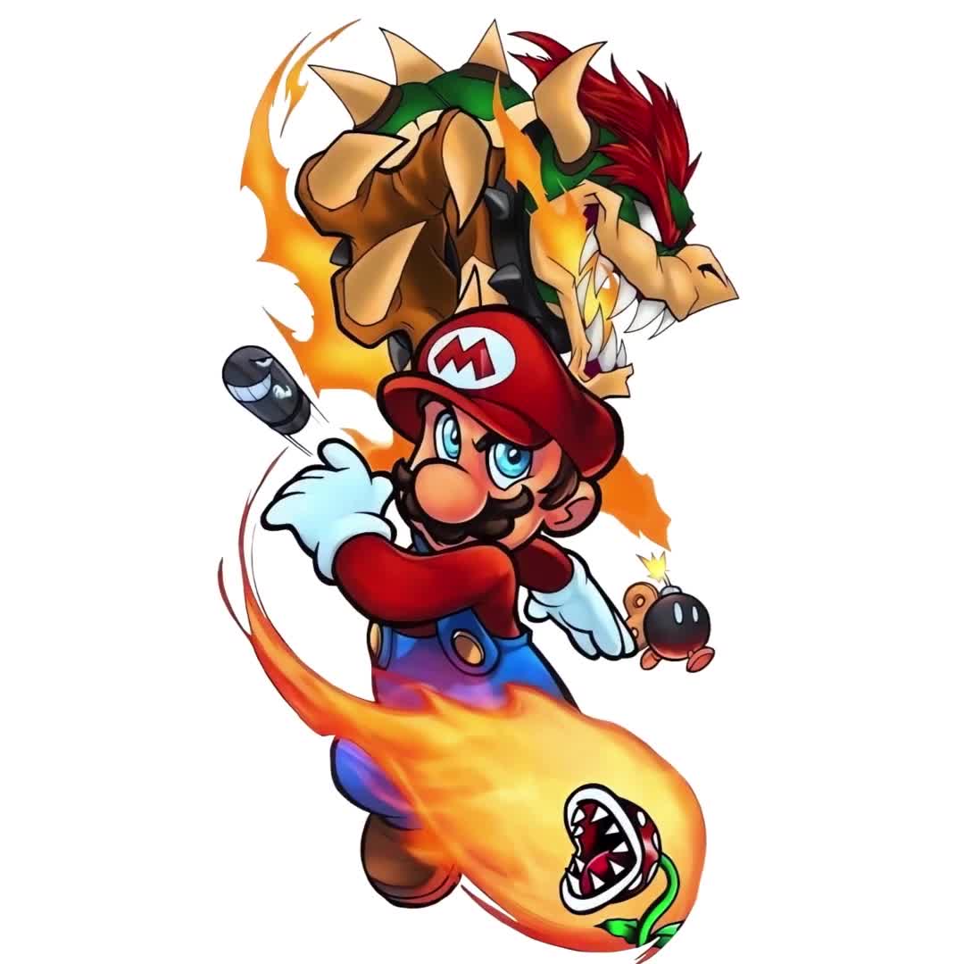 1080x1080 Super Mario & Bowser Fire PNG Clipart. Gamer Birthday (Digital Download)