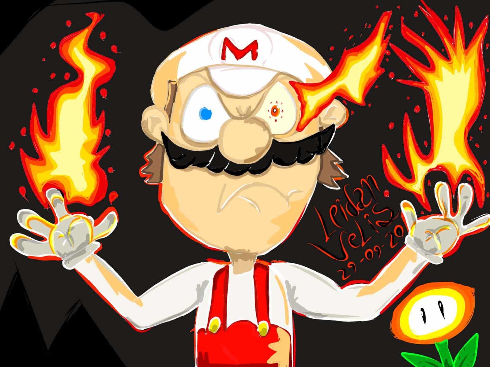 1600x1200 Fire Mario Cartoonist Style leidanart ART street