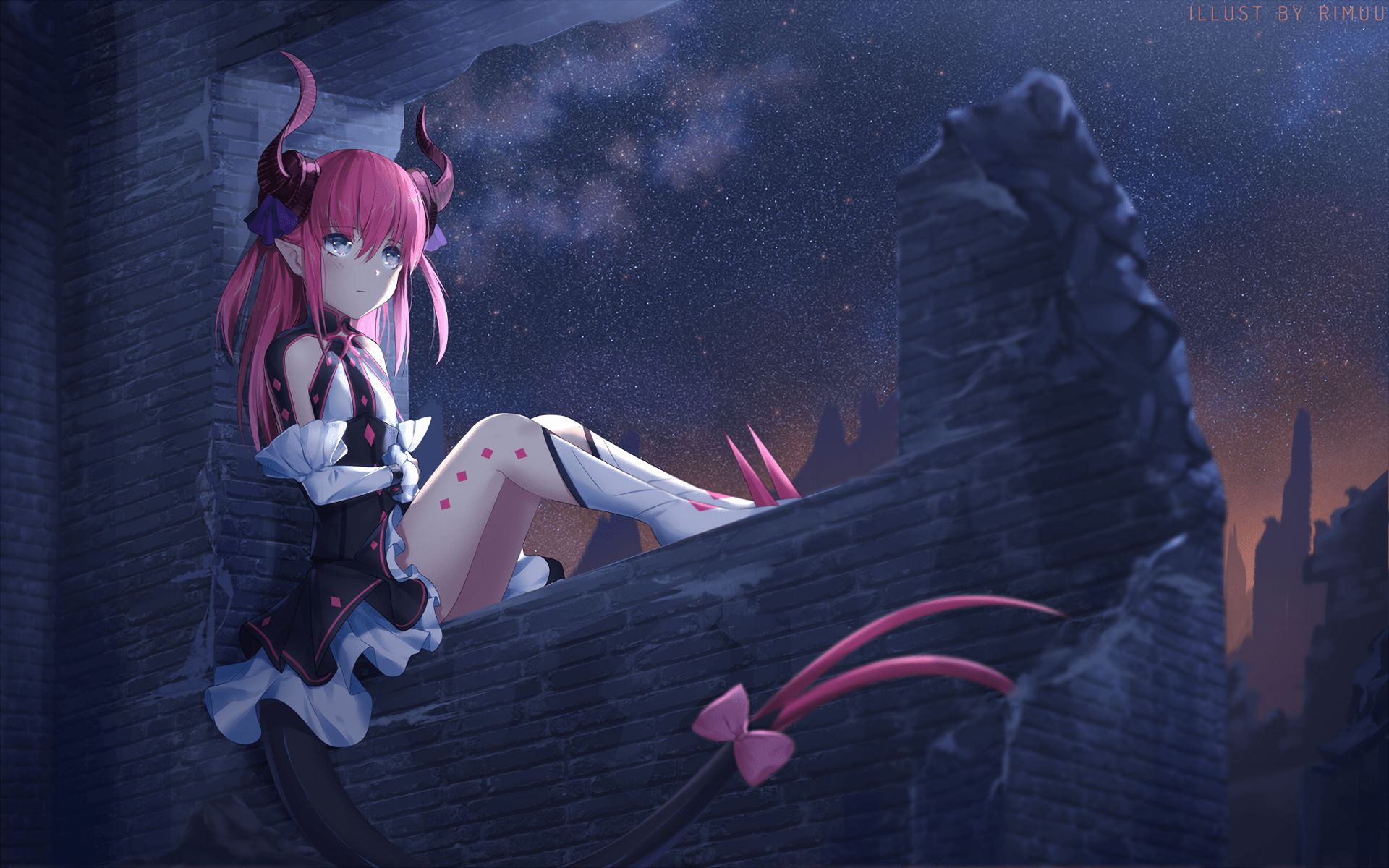 1920x1200 Rimuu, Pink Hair, Anime, Fate Series, Fate Extra, Elizabeth Bathory (Fate), Anime Girls, Horns, Tail, Dress, Night Skyx1200 Wallpaper