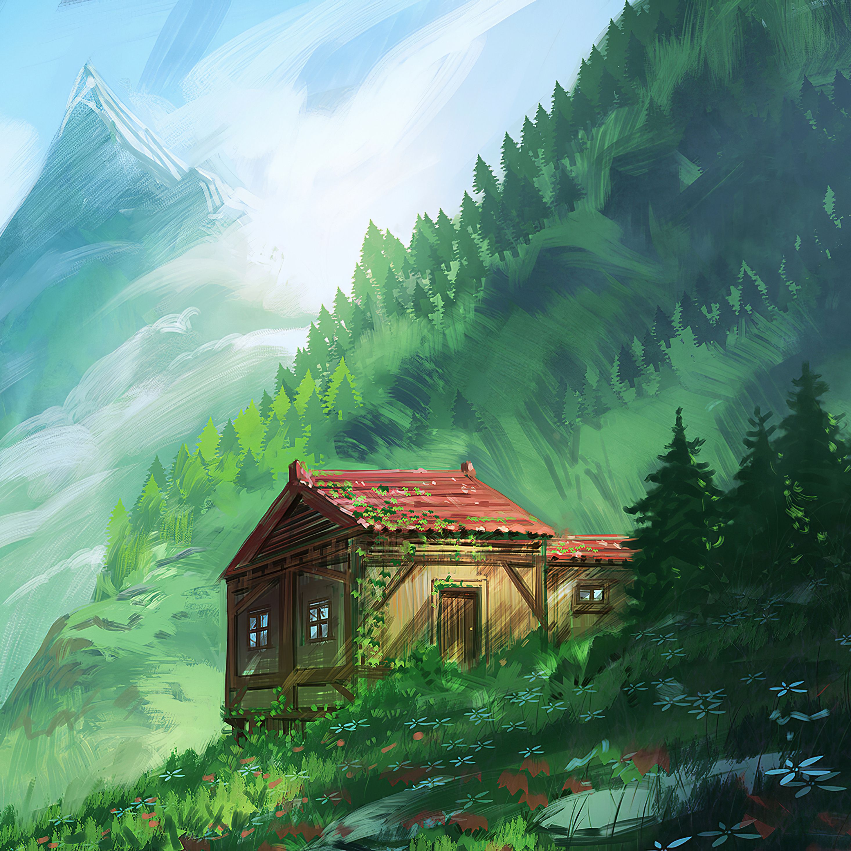 2932x2932 Cozy Little House In Mountains 4k iPad Pro Retina Display , HD 4k Wallpaper, Image, Background, Photos and Picture