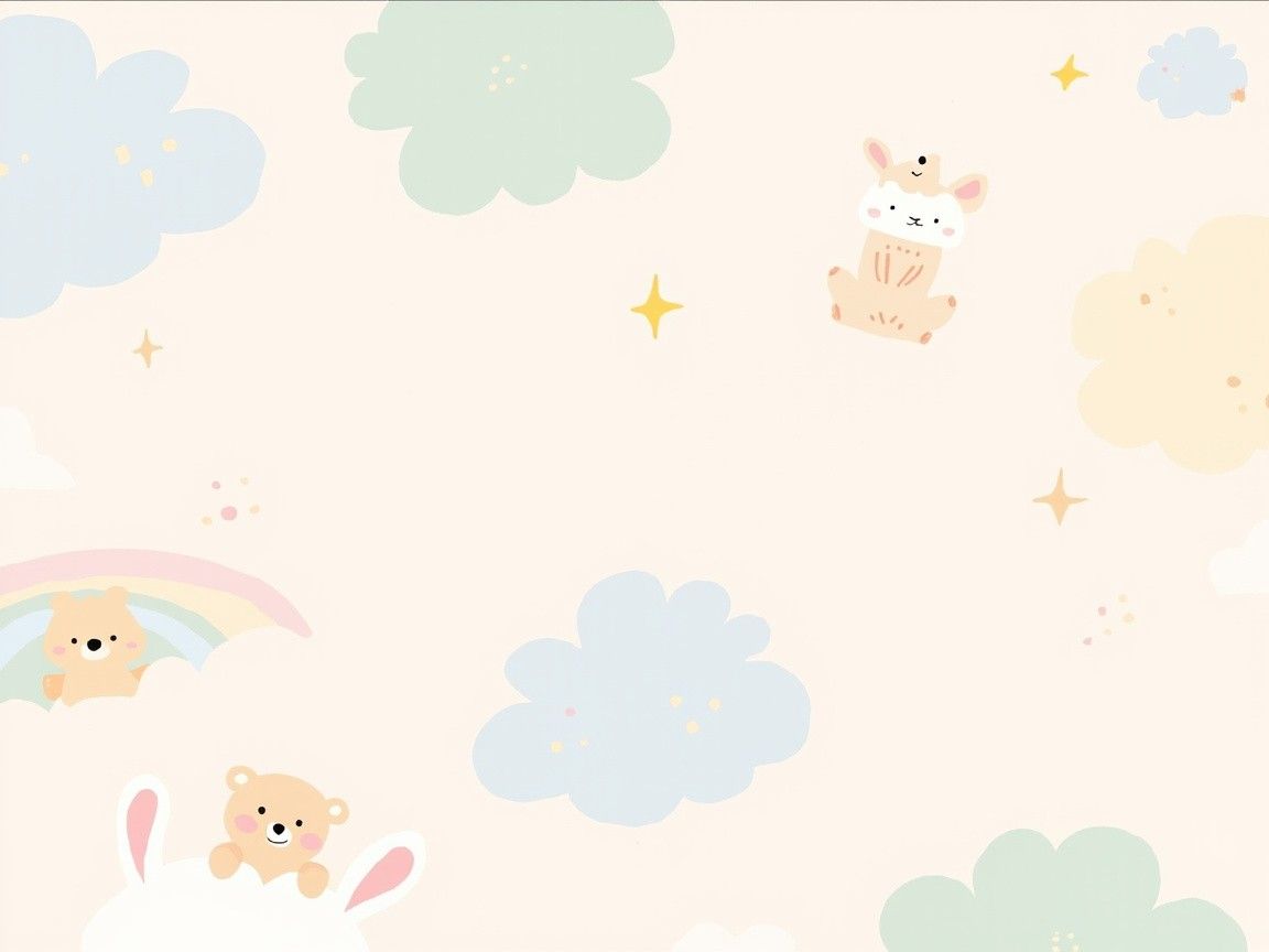 1152x864 Pastel iPad Background with Cute Cartoon Animals and Dreamy Sky