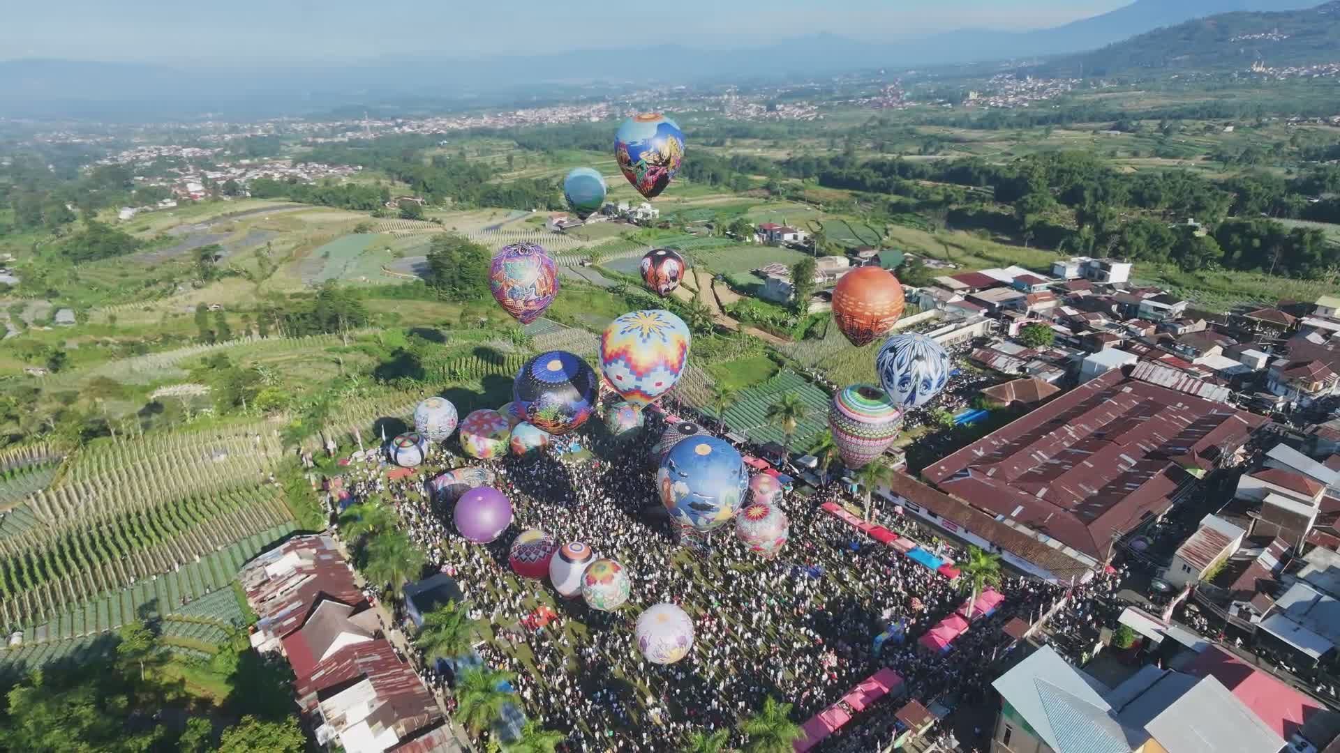 1920x1080 Wonosobo Hot Air Balloon Festival Aerial View Free Stock Video Footage, Royalty Free 4K & HD Video Clip