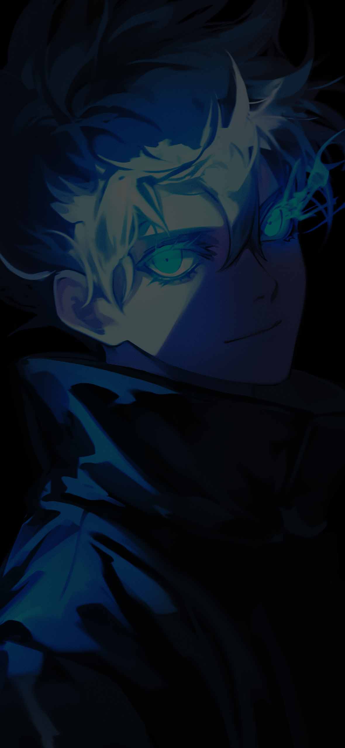 1180x2554 Satoru Gojo Glowing Blue Eyes Intense Wallpaper