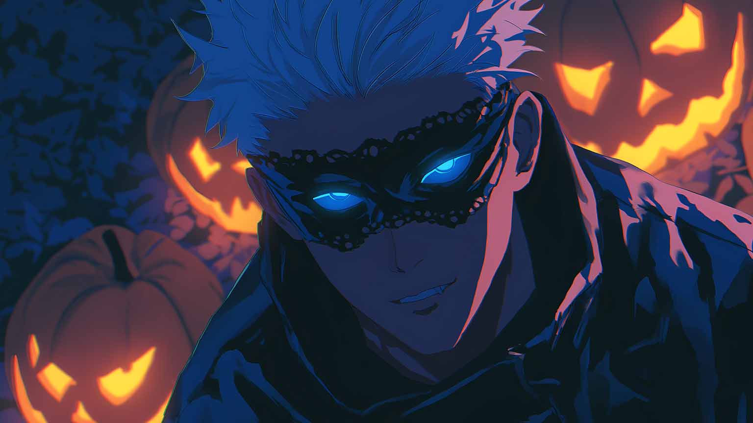 1536x864 Free Gojo Satoru Vampire Mask Glowing Eyes Desktop Wallpaper
