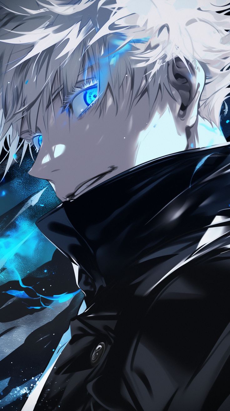736x1313 GOJO SATORU MINIMALISTIC WHITE AND BLUE WALLPAPER FOR ANDROID AND IPHONE, 4K, JUJUTSU KAISEN
