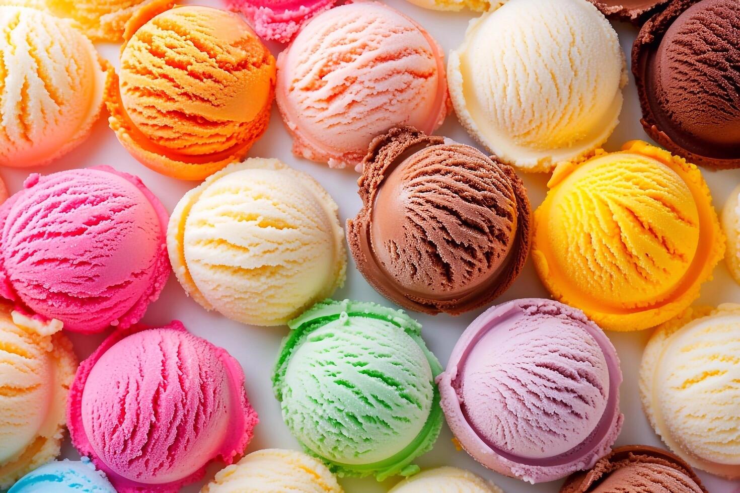 1470x980 Colorful ice cream scoops on white background